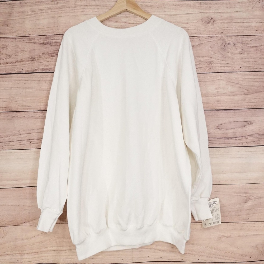 Vintage Hanes Her Way Sweatshirt Womens 2X White Crewneck Fleece Pullover USA